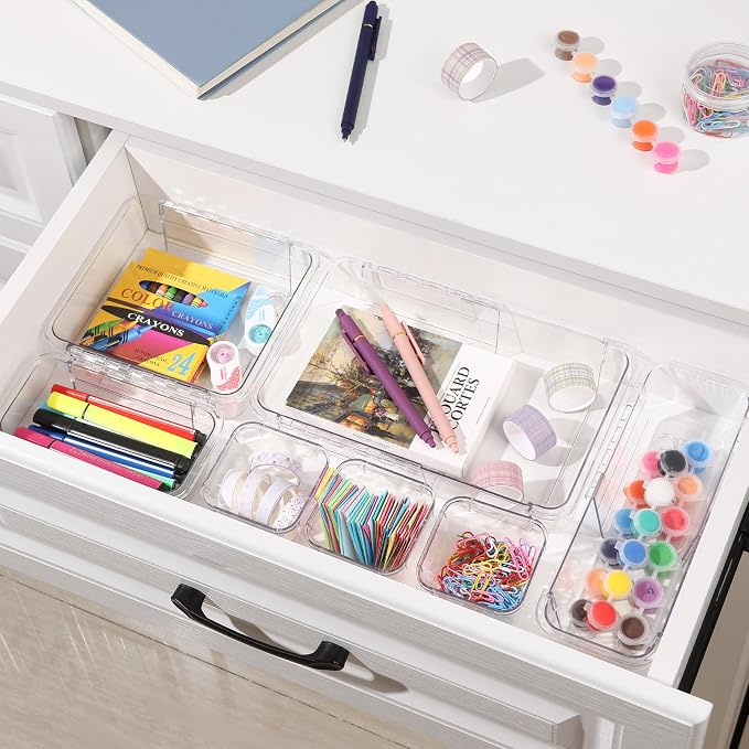 20 Pcs Adjustable Clear Drawer Organizer, Extendable Vanity Storage Bins - Image 7