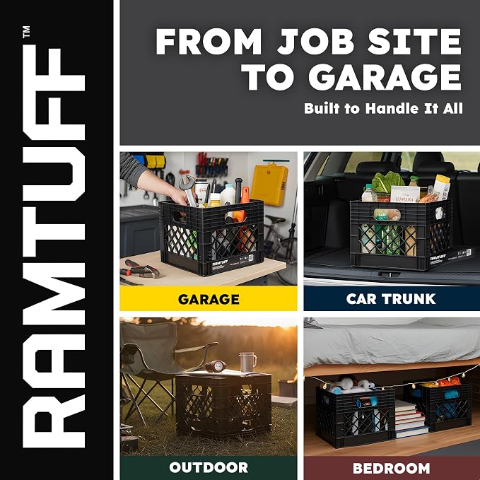 Ramtuff 4 Pack Storage Milk Crate, Durable Plastic Home Organizers, Stackable - Image 4