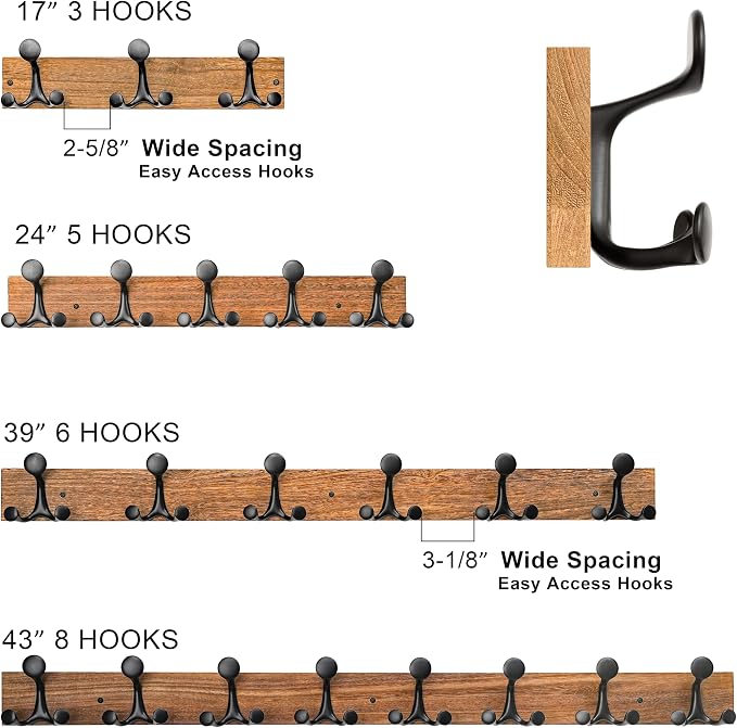 SKOLOO 17-Inch Light Brown Wood Coat Rack Wall Mount - Image 5