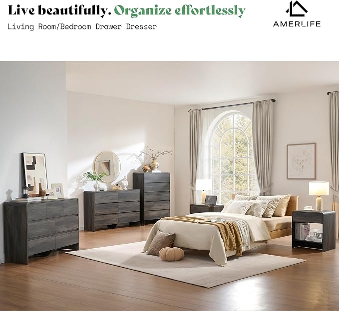 AMERLIFE 6 Drawer Dresser for Bedroom, Anti-Tip Kit, Wood Cabinet Organizer for - Image 9