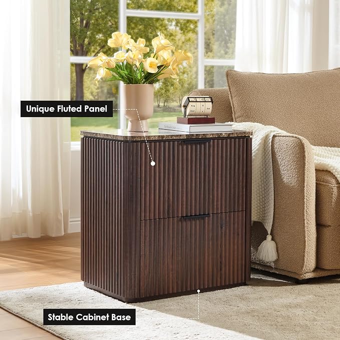 Fluted Nightstand Set of 2, Bedside Table - Image 4