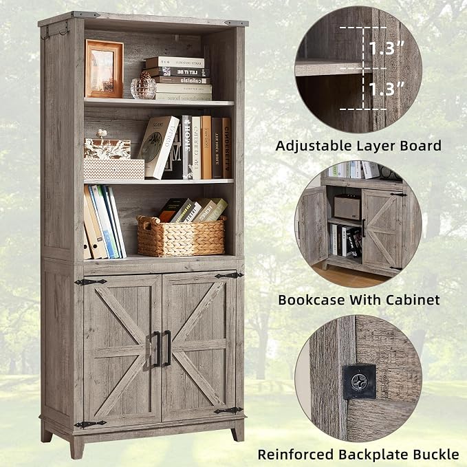 70in Tall Bookshelf 5 Tier Bookcase - Image 3