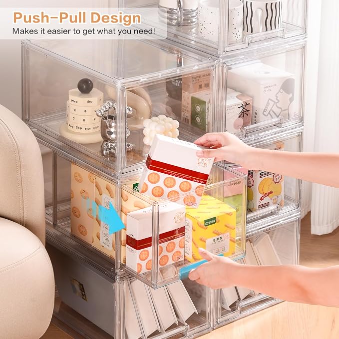 3 Packs Plastic Stackable Storage Drawers, DILIBRA Clear Storage Bins Organizer - Image 4