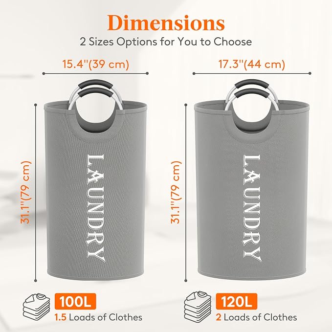 Lifewit 120L 2-Pack Large Laundry Basket, Collapsible Laundry Hamper - Image 2