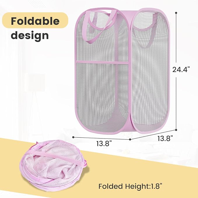 2 Pack Strong Mesh Pop-up Laundry Hamper, Quality Pop Up Hampers - Image 8