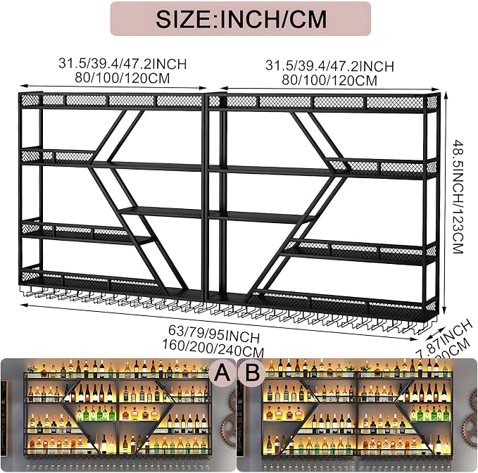 79in Metal Wine Rack Wall Mounted, Modern Wine Storage Rack Wall Mounted - Image 2