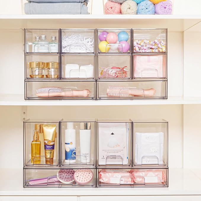 Vtopmart 7.6" H Clear Stackable Storage Drawers, 4 Pack Plastic Organizers Bins - Image 2