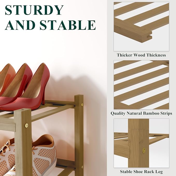 Smiry Bamboo Shoe Rack for Closet, 5 Tier Wooden Stackable Shoe Organizer - Image 3
