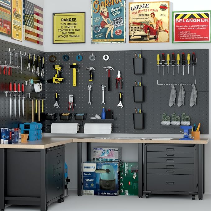 Metal Peg Board Kit with 1/4" Pegboard Accessories, 6 Pack 12"X24" Pegboard and - Image 7