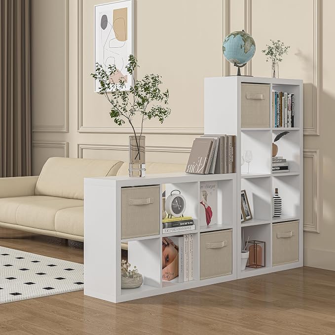 Bookshelf with Storage Bin, 6-Cube Storage Organizer, Modern Wood Open Bookcase - Image 2