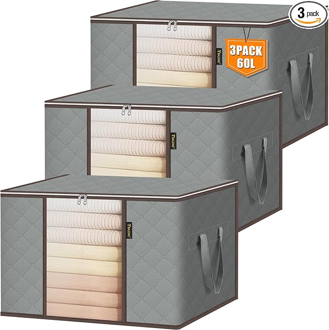 BALEINE 3 Pack Clothes Storage Bags, 16 Gallon Storage Containers by BALEINE