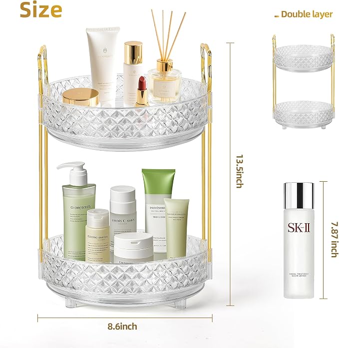 360 Rotating Makeup Organizer for Vanity, 2Tier Adjustable Perfume Organizer - Image 4