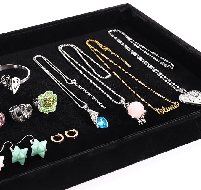 Mornajina 13.8" x 9.5" Velvet Jewelry Tray Jewelry Display Tray, Stackable - Image 7