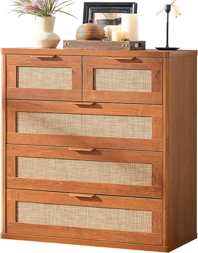 LEYAOYAO Rattan Dresser for Bedroom, 33.5" Tall Chest of Drawers, Modern 5 by LEYAOYAO-Findtheshiningpointofyourideallife%EF%BC%81