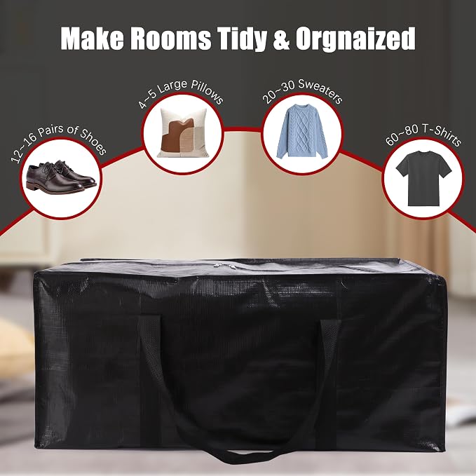 Extra Large Moving Bags with Zippers & Carrying Handles, Heavy-Duty Storage Tote - Image 5