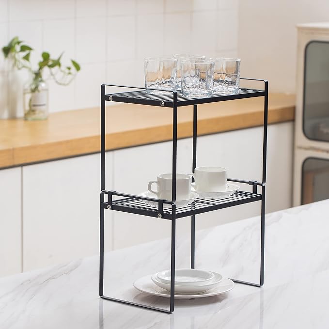 2pk Kitchen Cabinet Shelf Counter Organizer Rack Pantry Storage Bathroom - Image 2