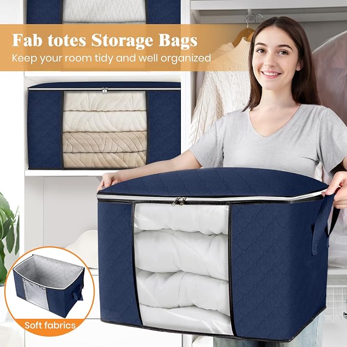 Fab totes 24 Gallons Clothes Storage, Foldable Thick Fabric Blanket Storage Bags - Image 7