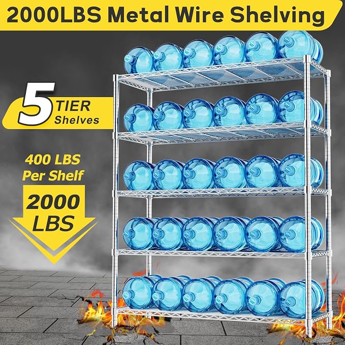 45" W x 20" D x 72" H Heavy Duty Wire Shelving Unit, 5-Tier Utility Storage - Image 5
