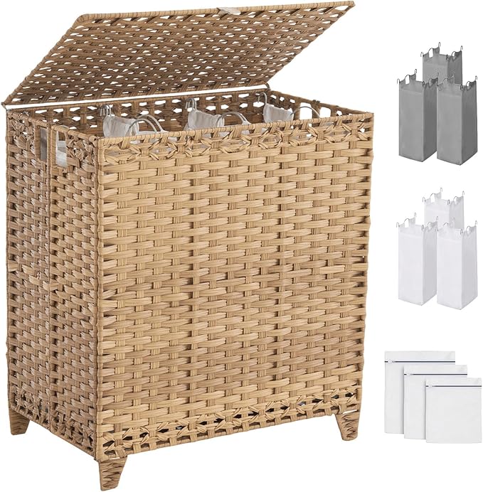 Laundry Hamper with Lid, 190L Large Laundry Basket 3 Section with 6 Removable by Hiagnete