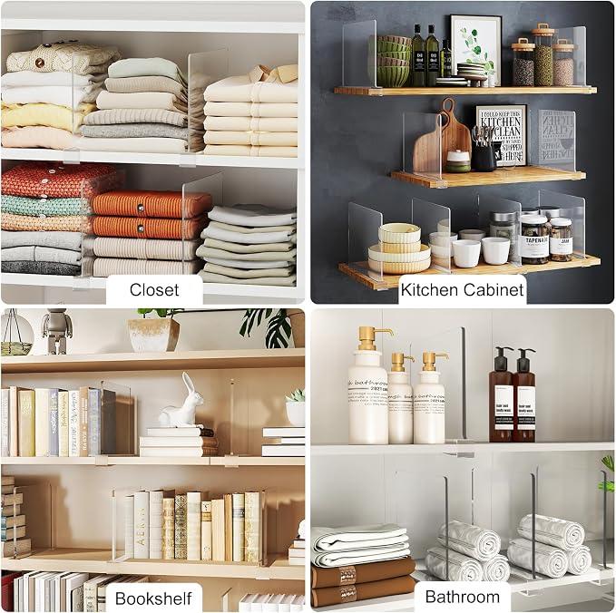 Purse Organizer for Closet Shelf Dividers: 6-Pack Adjustable Clear Acrylic Bag - Image 8