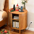 Nightstand with Charging Station, Fluted Accent Side Table with Sliding Door & by DHHFurnitureBuyNow
