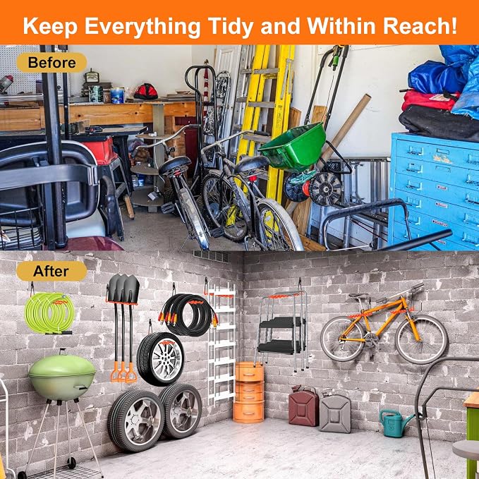 Wall Mounted Garage Hooks Tool Organizer, 14 Inch Garage Storage Hook Heavy - Image 7