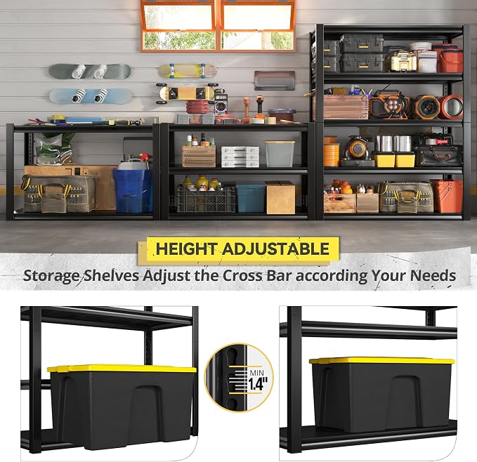 REIBII Storage Shelves Heavy Duty Garage Shelving 72" Adjustable Metal Shelves - Image 5