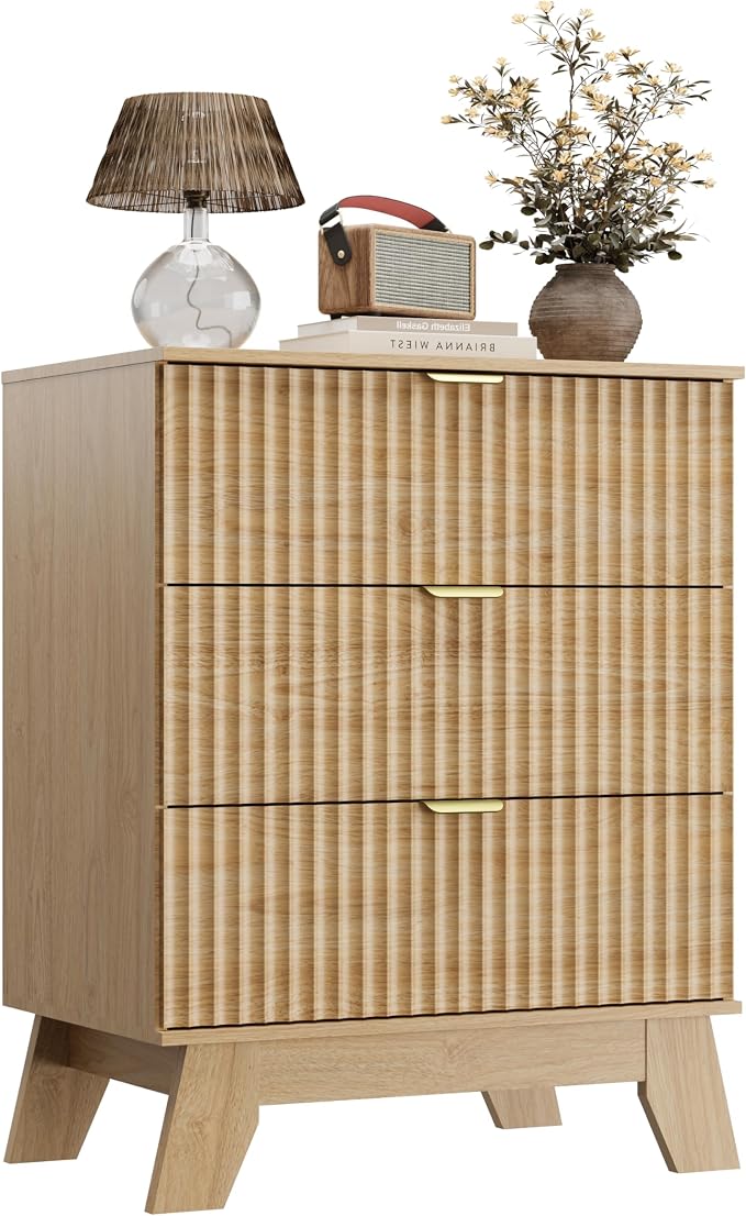 Night Stand Set 2, Bedside Table & End Table, Mid Century Modern Fluted Wood - Image 9