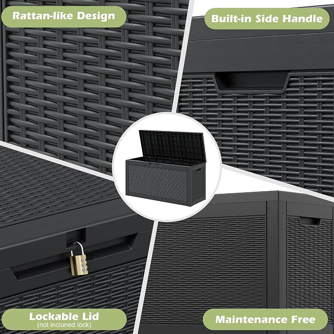 70 Gallon Outdoor Storage Deck Box Waterproof, Large Resin Storage Container - Image 3