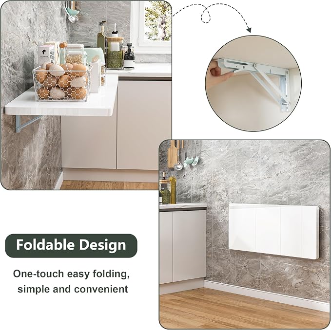 Clikuutory Wall Mounted High Gloss Folding Table, Wall Desk Fold Down - Image 5