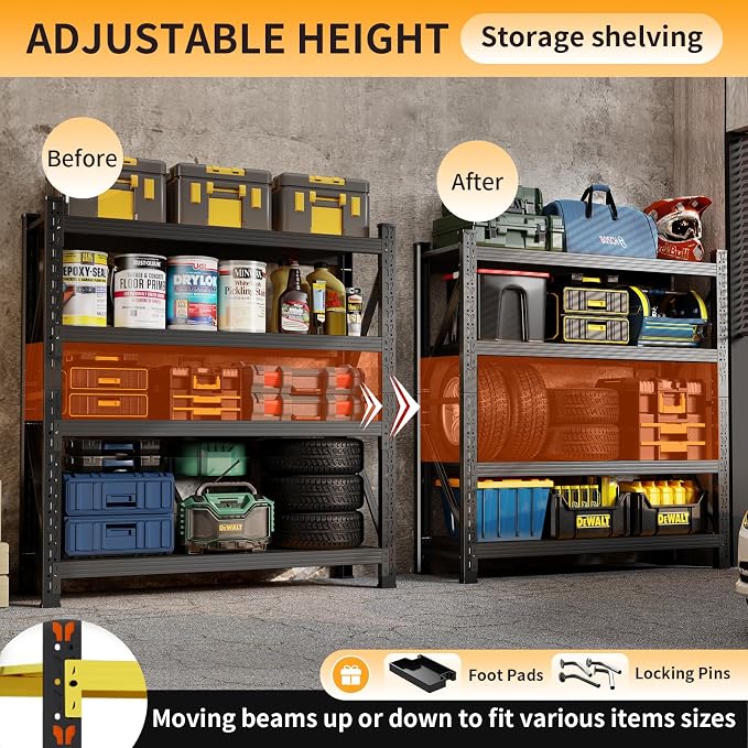 3000LBS Heavy Duty Shelving Units, 4 Tier Adjustable Metal Utility Shelf - Image 4
