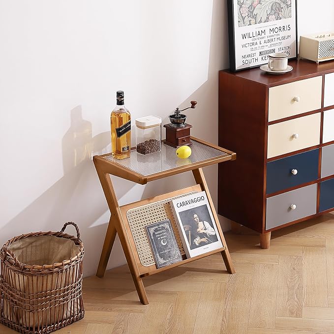 Tiita 2 Pack Rattan Side Table, Mid Century Nightstand, Bamboo Accent Bedside - Image 8