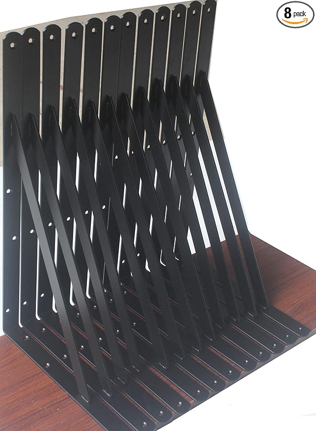 8 Pack L22 x H 12" Black Heavy Duty Shelf Brackets by MHMYDZ