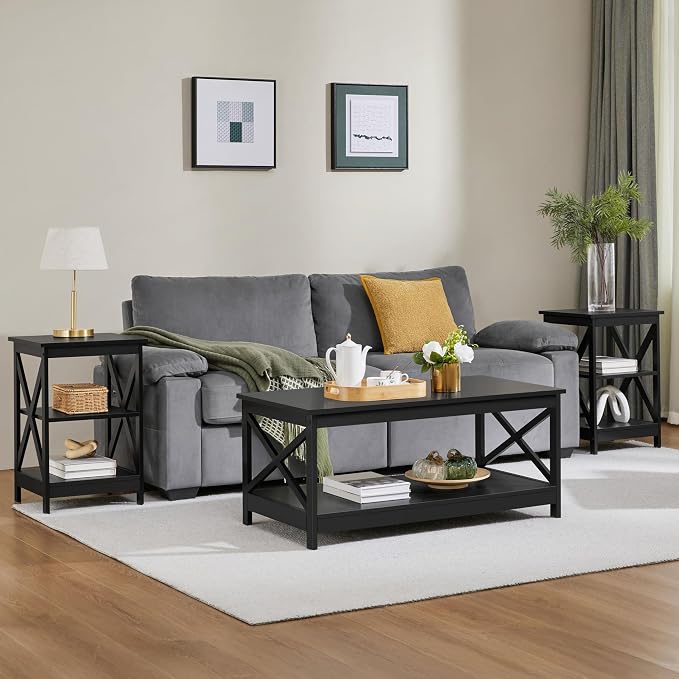 Yaheetech Black End Table Set of 2, Easy Assembly - Image 6
