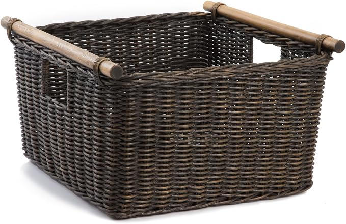The Basket Lady Deep Pole Handle Wicker Storage Basket, 15 in L x 15.5 in W x by TheBasketLady