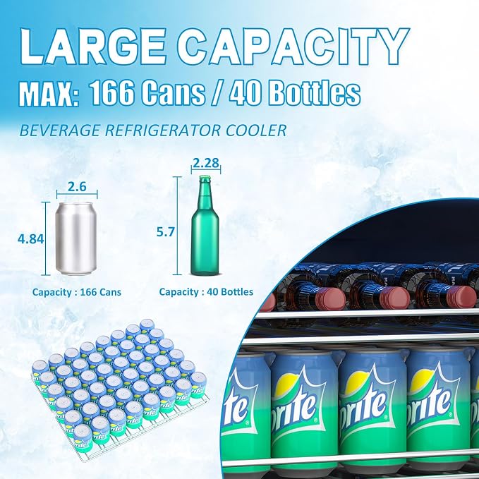 5.3 Cu Ft/166 Can Mini Fridge, Freestanding 24 Inch Beverage Refrigerator - Image 5