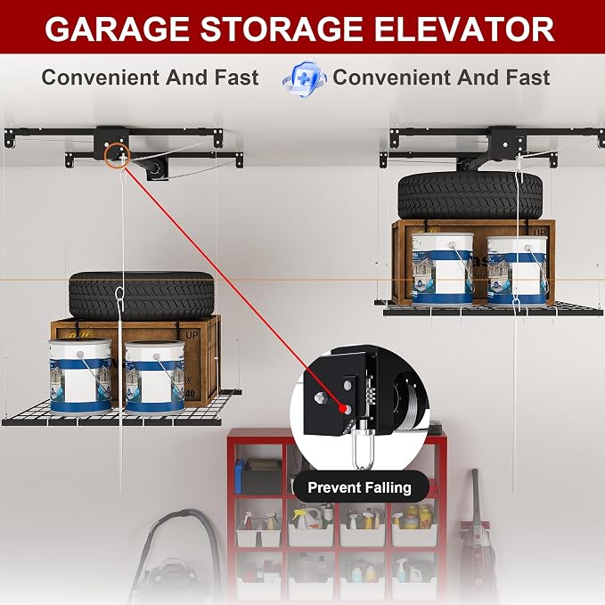 Overhead Garage Storage Rack 4x4 FT, Adjustable Ceiling Lift Storage System - Image 4