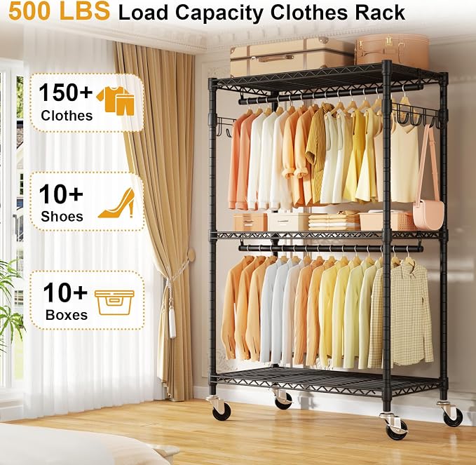 P1 Rolling Clothes Rack, Portable Wardrobe Closet - Image 2