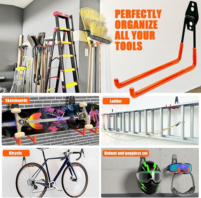 Heavy Duty Garage Storage Hooks, 4 Pack Utility Steel Garage Tool Organizer - Image 5