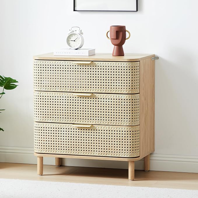 ORRD 3 Drawer Dresser, Modern Iron Rattan Cabinet Dresser by ORRD