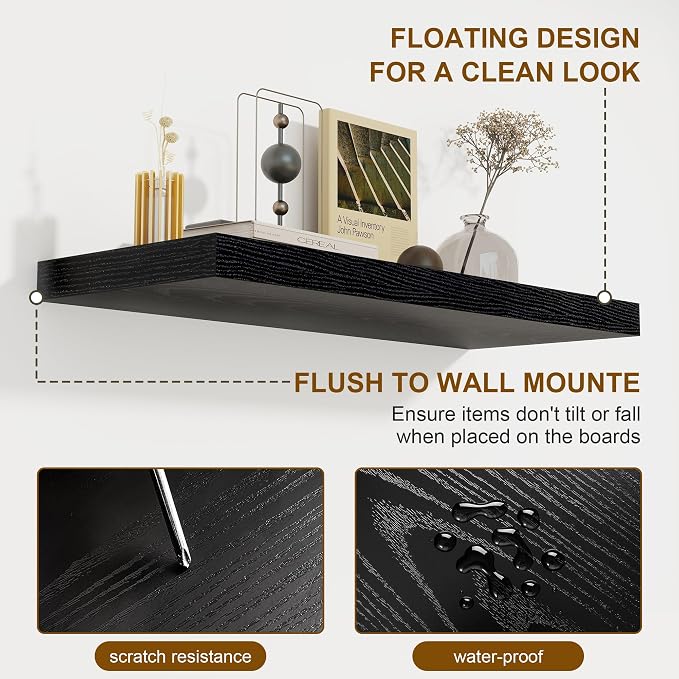 Fun Memories 40 Inch Floating Shelves Set of 2, 8 Inch Deep Wall Shelf - Image 4