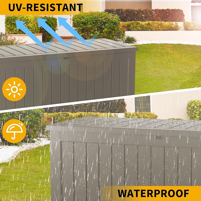 150 Gallon Outdoor Storage Box Waterproof Lockable Resin Deck Box Large - Image 3