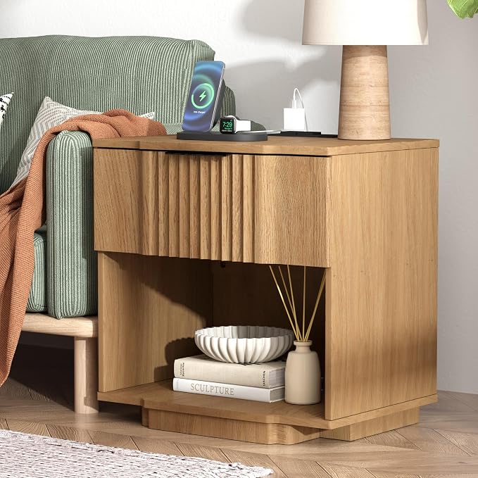 Yechen Fluted Nightstand with 20W Fast Charging Station - Image 7
