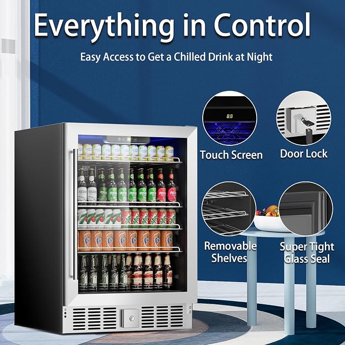24 Inch Beverage Refrigerator, 182 Cans Built-in Cooler, Digital Temperature - Image 2