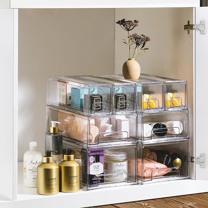 Sorbus Large Clear Stackable Storage Drawers – 4-Pack Plastic Organizer Bins - Image 6