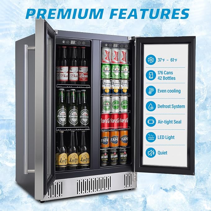 24 inch Beverage Refrigerator Cooler, 5.4 Cubic/176 Can Large Fridge Dual Zone - Image 4