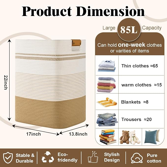 Laundry Hamper, 85L Tall Laundry Basket - Image 3