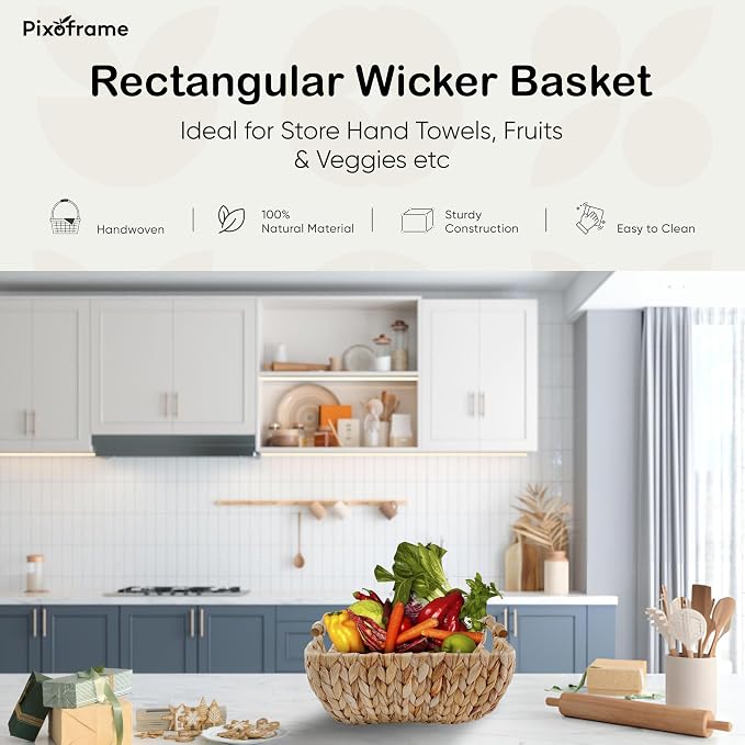 Small Rectangular Handwoven Wicker Basket - Image 2