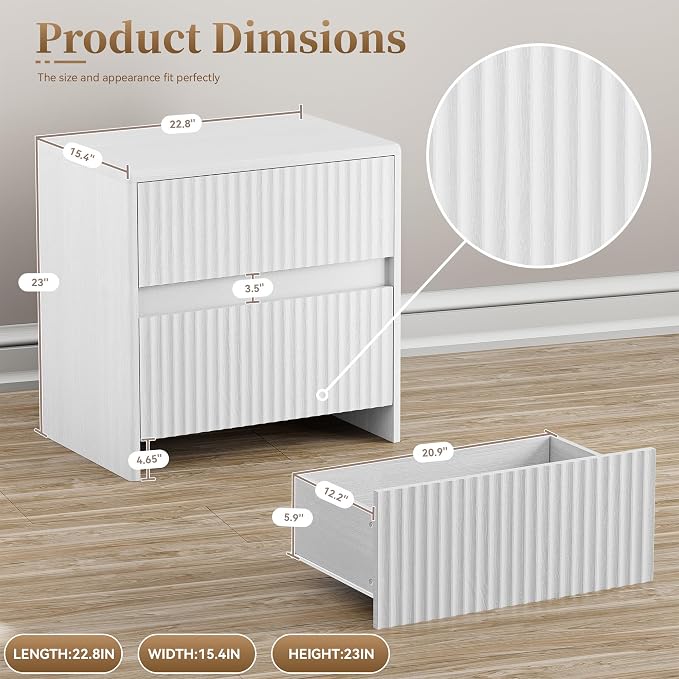 White Nightstand Set of 2, Modern Night Stand - Image 2