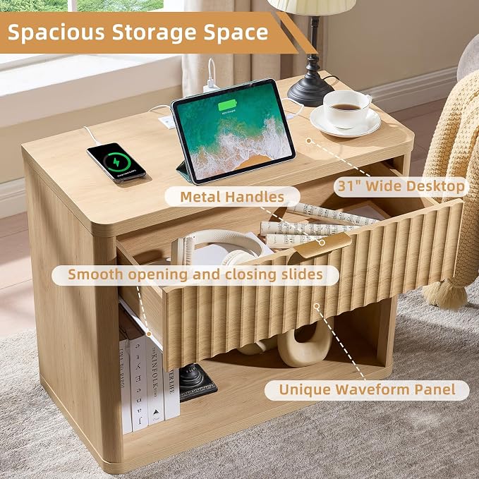 LEYAOYAO 31" Wide Fluted Nightstand - Image 7